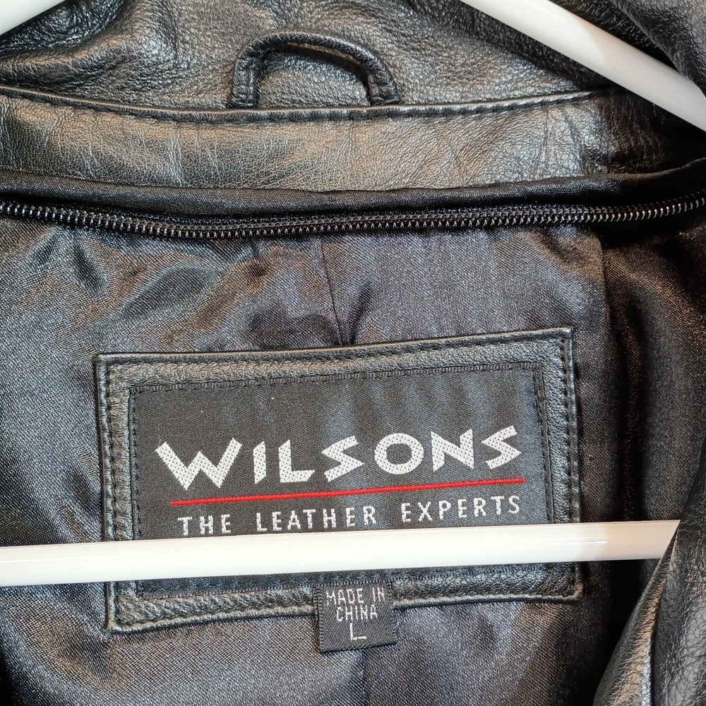 Vintage 90s Wilsons Leather Mens L Black Leather Jacket Oversized Bomber Grunge - Picture 5 of 16